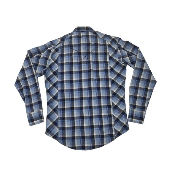 Wrangler Men's 20X Western Shirt Blue Plaid Pearl Snap Size M Contrast Stitching - Picture 2 of 10